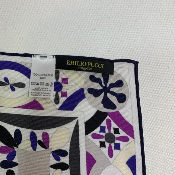 Emilio Pucci 100% Silk Geometric Print Scarf 34x34 Purple Designer Luxe - Picture 2 of 7